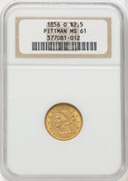 1856-O $2.50 Liberty Quarter Eagle NGC MS61