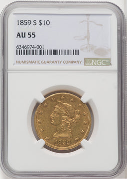 1859-S $10 Liberty Eagle NGC AU55