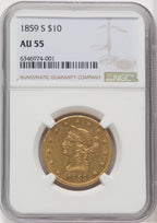 1859-S $10 Liberty Eagle NGC AU55