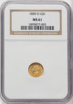 1850-O G$1 Gold Dollar NGC MS61