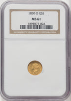 1850-O G$1 Gold Dollar NGC MS61