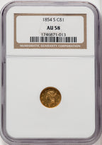 1854-S G$1 Gold Dollar NGC AU58