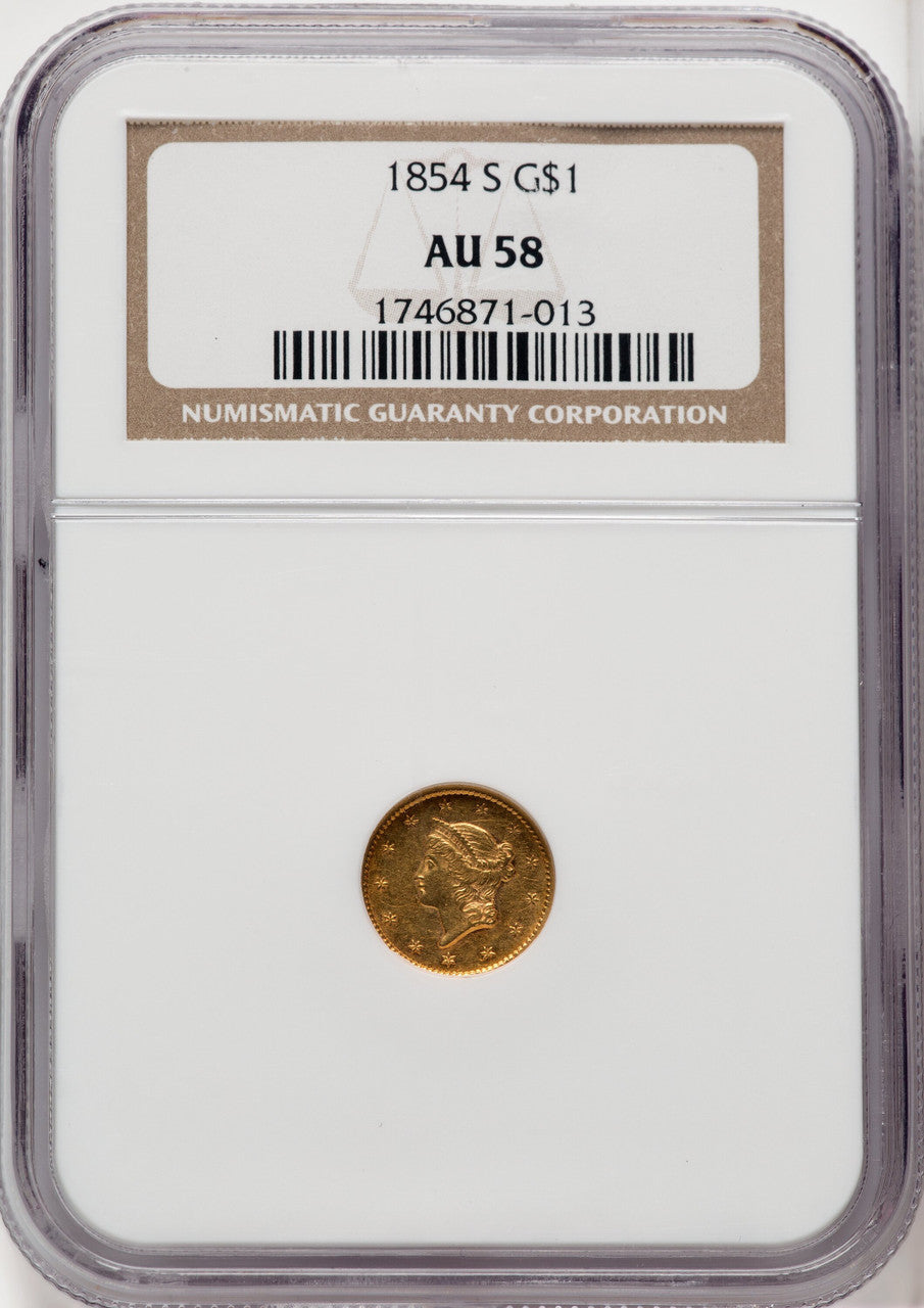 1854-S G$1 Gold Dollar NGC AU58