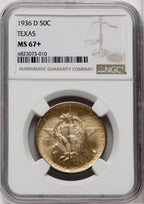 1936-D 50C Texas Commemorative Silver NGC MS67+