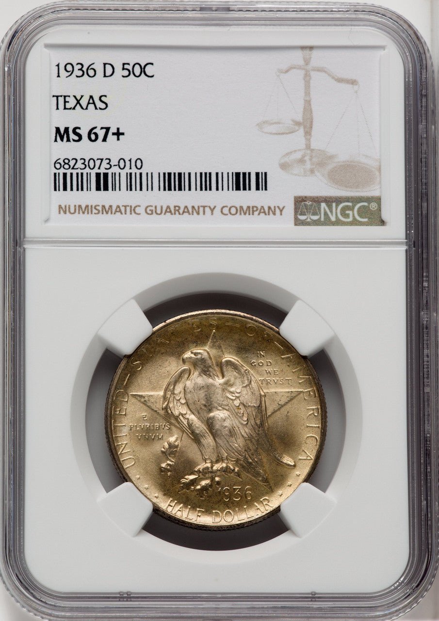 1936-D 50C Texas Commemorative Silver NGC MS67+