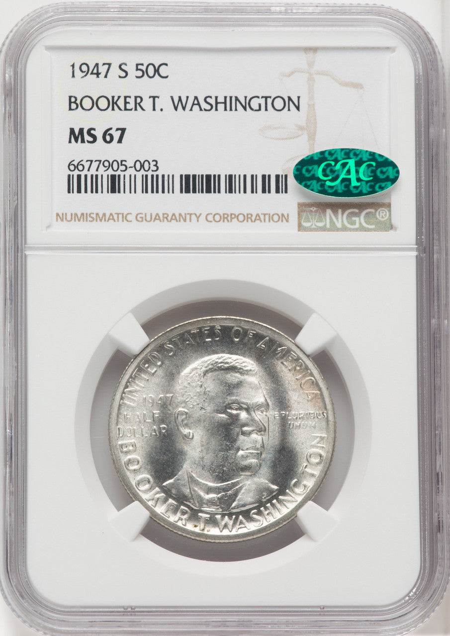 1947-S 50C Booker T. Washington CAC Commemorative Silver NGC MS67
