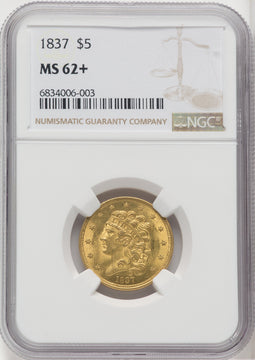 1837 $5 Classic Half Eagle NGC MS62+