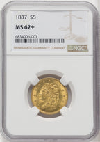 1837 $5 Classic Half Eagle NGC MS62+