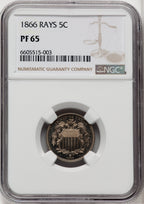 1866 5C RAYS Proof Shield Nickel NGC PR65