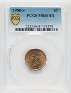 1908-S 1C RB Indian Cent PCGS MS66
