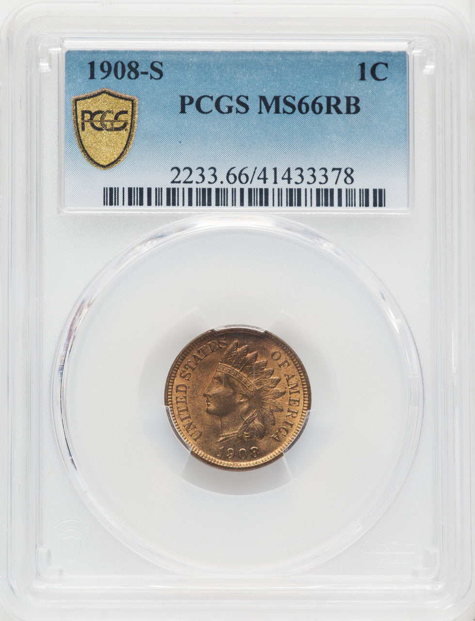 1908-S 1C RB Indian Cent PCGS MS66