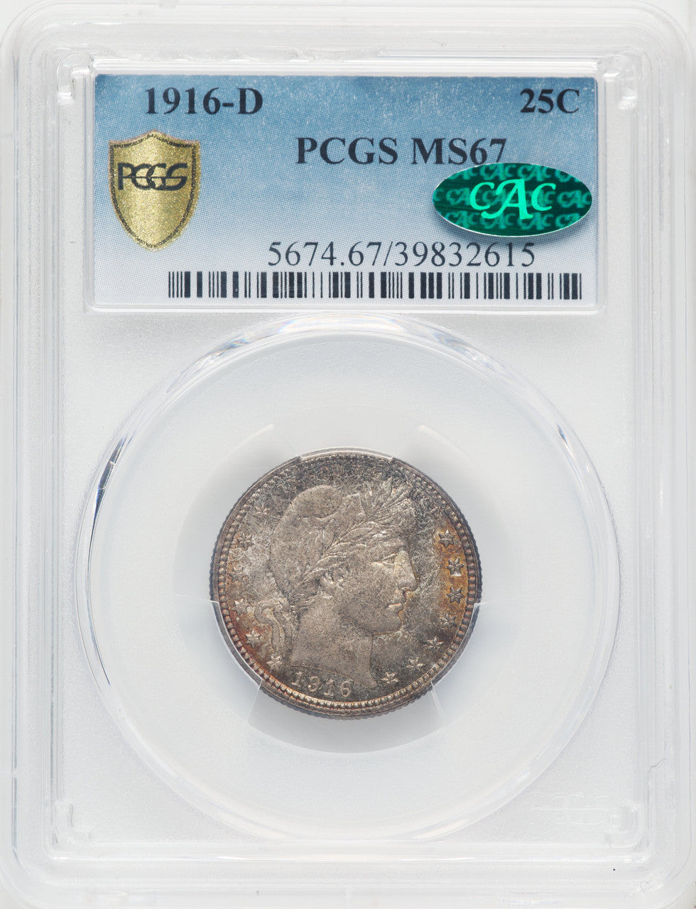 1916-D 25C Barber CAC Barber Quarter PCGS MS67