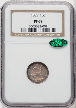 1885 10C CAC Proof Seated Dime NGC PR67