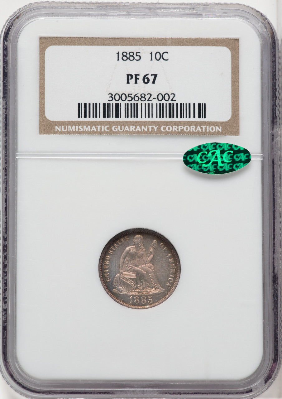 1885 10C CAC Proof Seated Dime NGC PR67