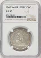 1840 50C Reverse of 1839 Seated Half Dollar NGC AU58