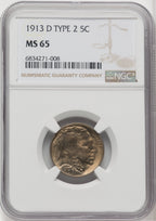 1913-D 5c Type Two Buffalo Nickel NGC MS65