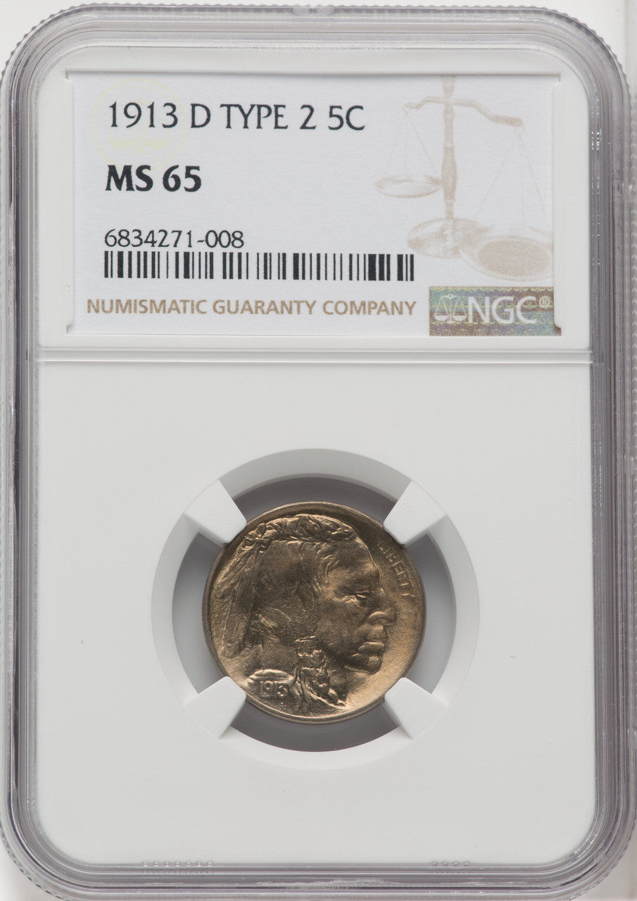 1913-D 5c Type Two Buffalo Nickel NGC MS65