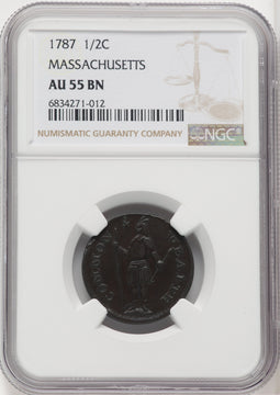 1787 Massachusetts Half Cent BN Colonials NGC AU55
