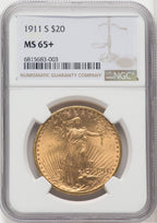 1911-S $20 Saint-Gaudens Double Eagle NGC MS65+