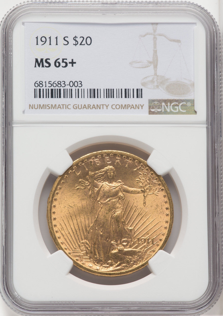 1911-S $20 Saint-Gaudens Double Eagle NGC MS65+