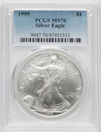1999 S$1 Silver Eagle PCGS MS70