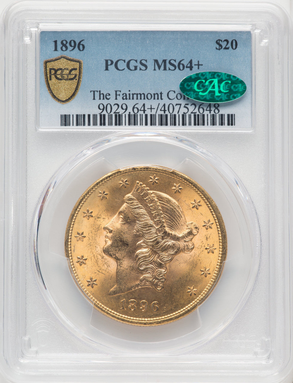 1896 $20 CAC Liberty Double Eagle PCGS MS64+