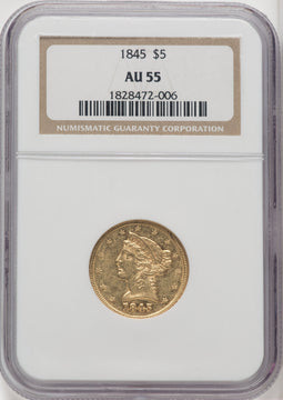 1845 $5 Liberty Half Eagle NGC AU55