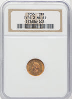 1855 G$1 Type Two Gold Dollar NGC MS61