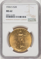 1926-S $20 Saint-Gaudens Double Eagle NGC MS62