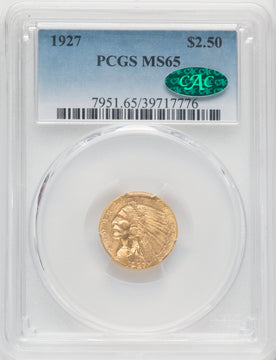 1927 $2.50 CAC Indian Quarter Eagle PCGS MS65