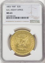 1853 $20 Assay Office 900 Thous. Territorial Gold NGC MS63
