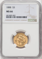 1888 $3 Three Dollar Gold Pieces NGC MS66