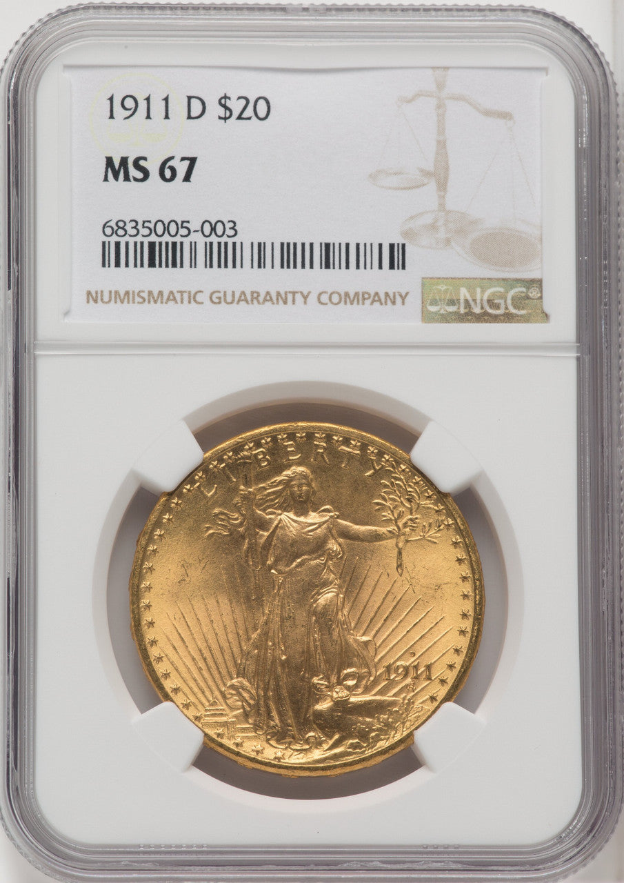 1911-D $20 Saint-Gaudens Double Eagle NGC MS67
