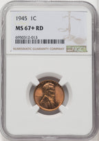 1945 1C RD Lincoln Cent NGC MS67+ (766065038)