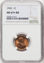1945 1C RD Lincoln Cent NGC MS67+