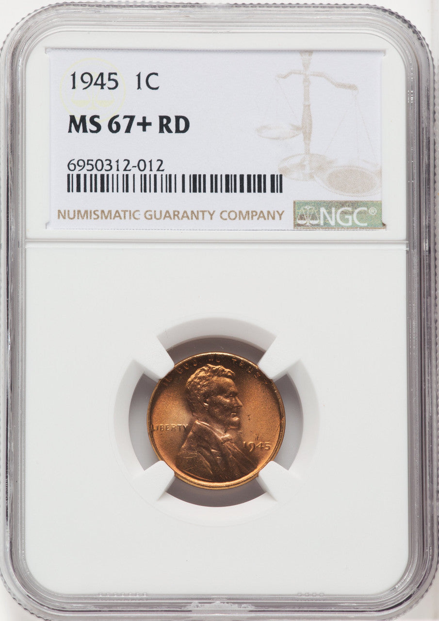 1945 1C RD Lincoln Cent NGC MS67+