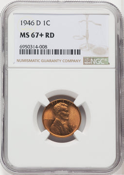 1946-D 1C RD Lincoln Cent NGC MS67+