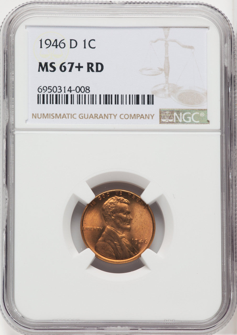 1946-D 1C RD Lincoln Cent NGC MS67+