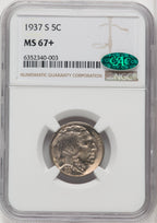 1937-S 5C CAC Buffalo Nickel NGC MS67+