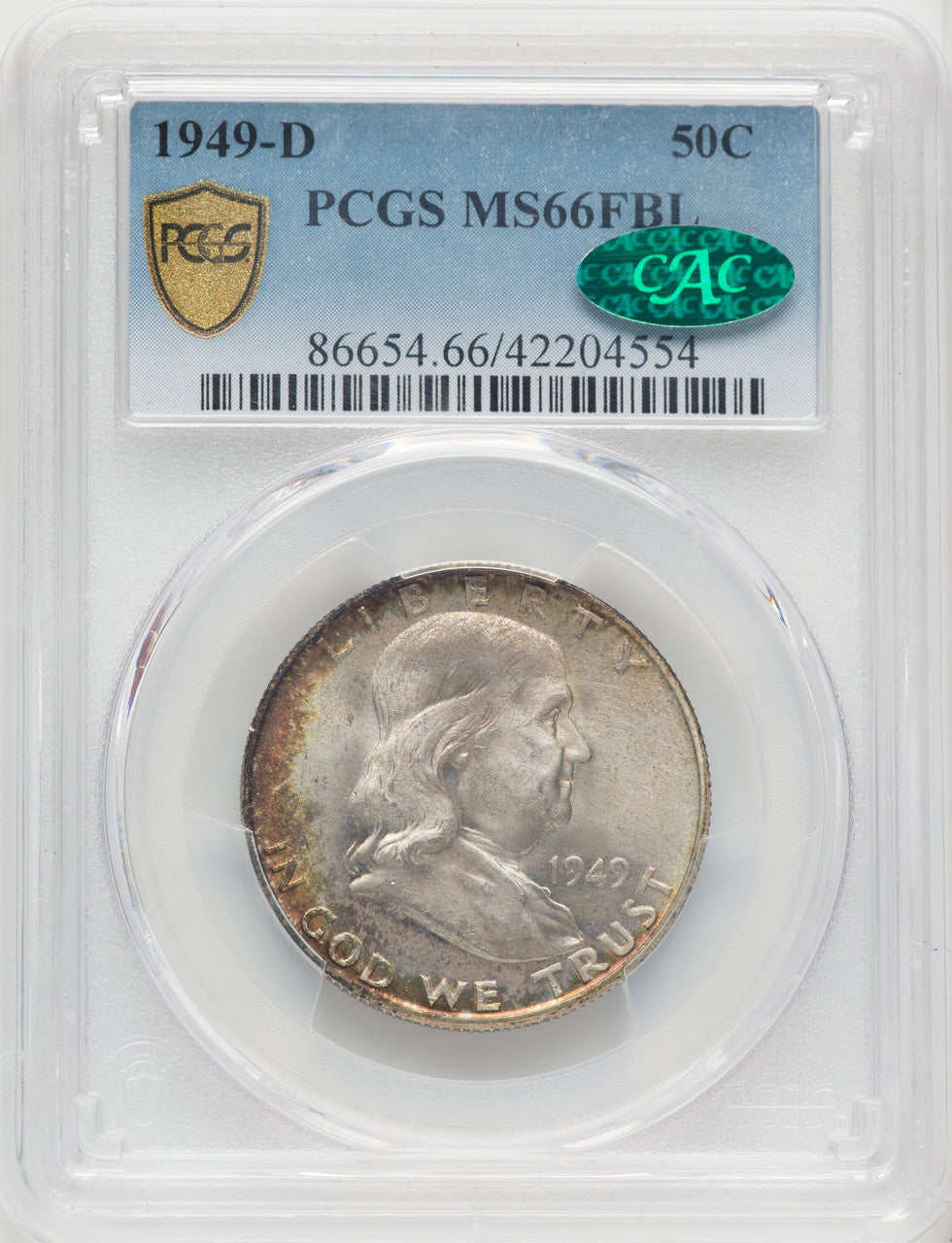 1949-D 50C FL CAC Franklin Half Dollar PCGS MS66
