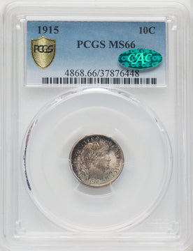1915 10C CAC Barber Dime PCGS MS66