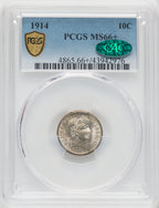 1914 10C CAC Barber Dime PCGS MS66+