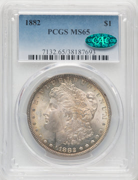 1882 $1 CAC Morgan Dollar PCGS MS65