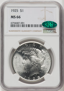 1925 $1 CAC Peace Dollar NGC MS66