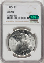 1925 $1 CAC Peace Dollar NGC MS66