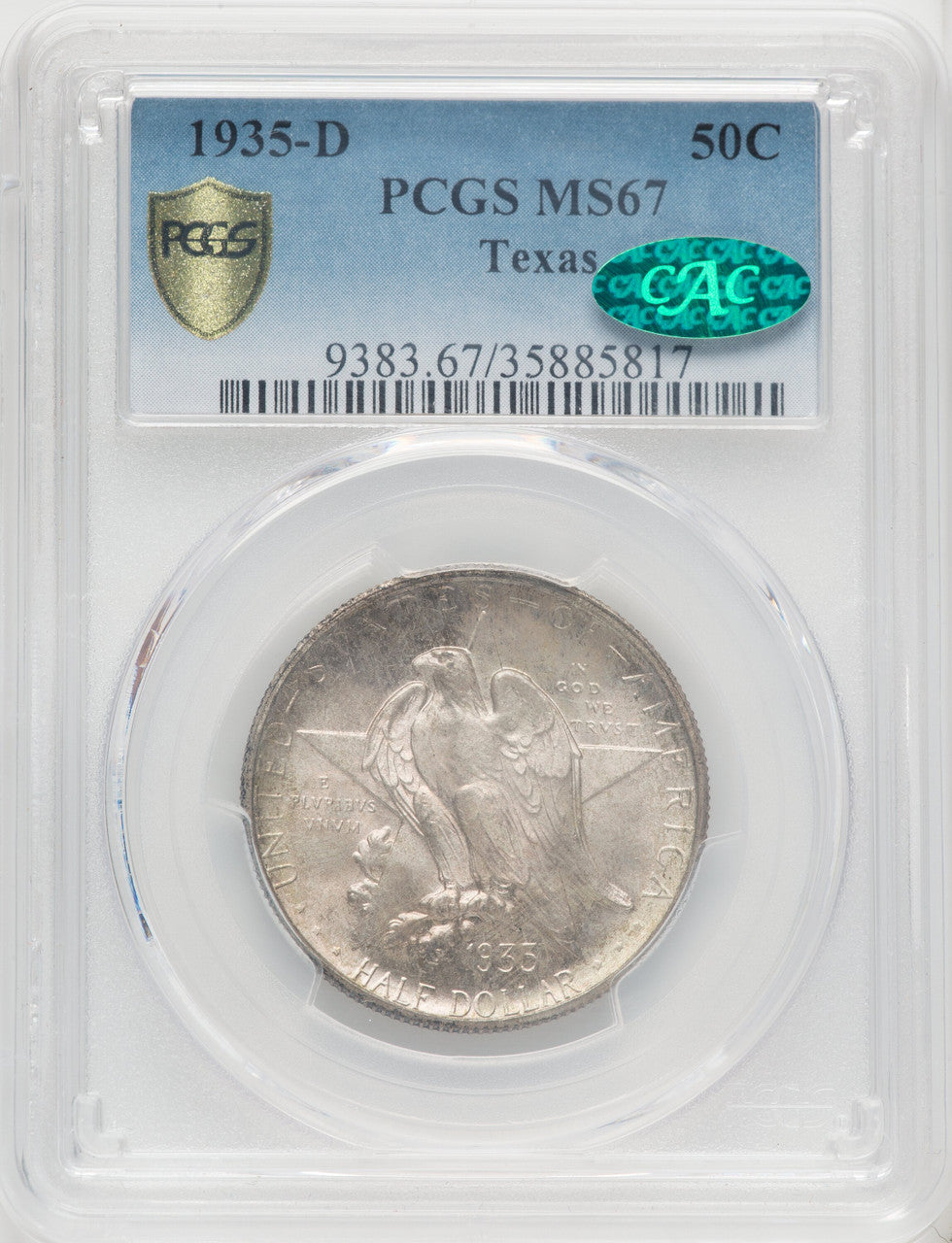 1935-D 50C Texas CAC Commemorative Silver PCGS MS67 (766585035)