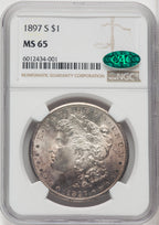 1897-S $1 CAC Morgan Dollar NGC MS65