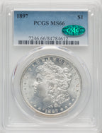 1897 $1 CAC Morgan Dollar PCGS MS66