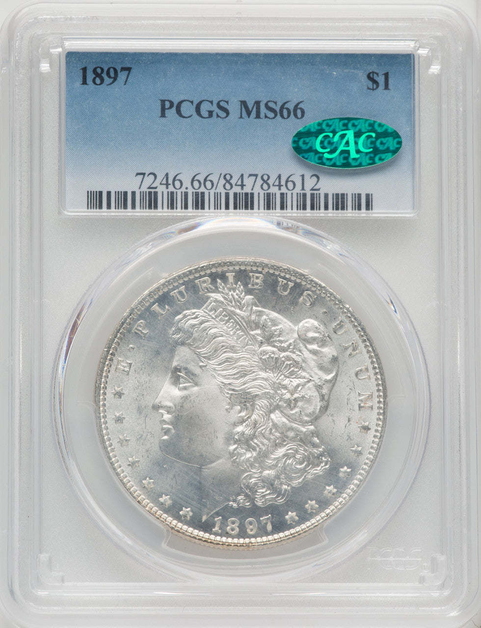 1897 $1 CAC Morgan Dollar PCGS MS66