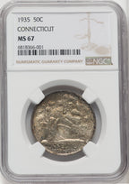 1935 50C Connecticut Commemorative Silver NGC MS67